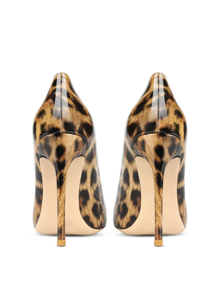 12cm Height Women's Leopard Print Polka dot Pointed Toe PU Leather Heels