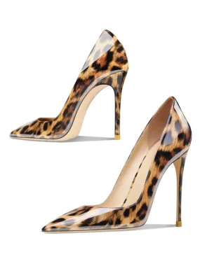 12cm Height Women's Leopard Print Polka dot Pointed Toe PU Leather Heels