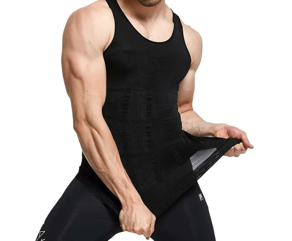 5 x Slimming Tank Top Mens Body Shaper Compression Vest Top Singlet Black