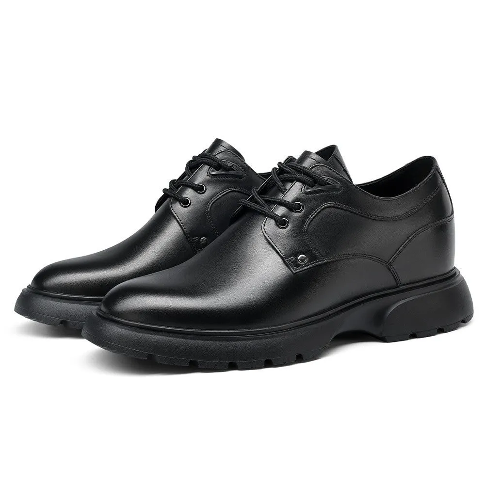 7 CM/2.76 Inches CMR CHAMARIPA Elevate Shoes Black Leather Derby Shoes with a 7cm Lift