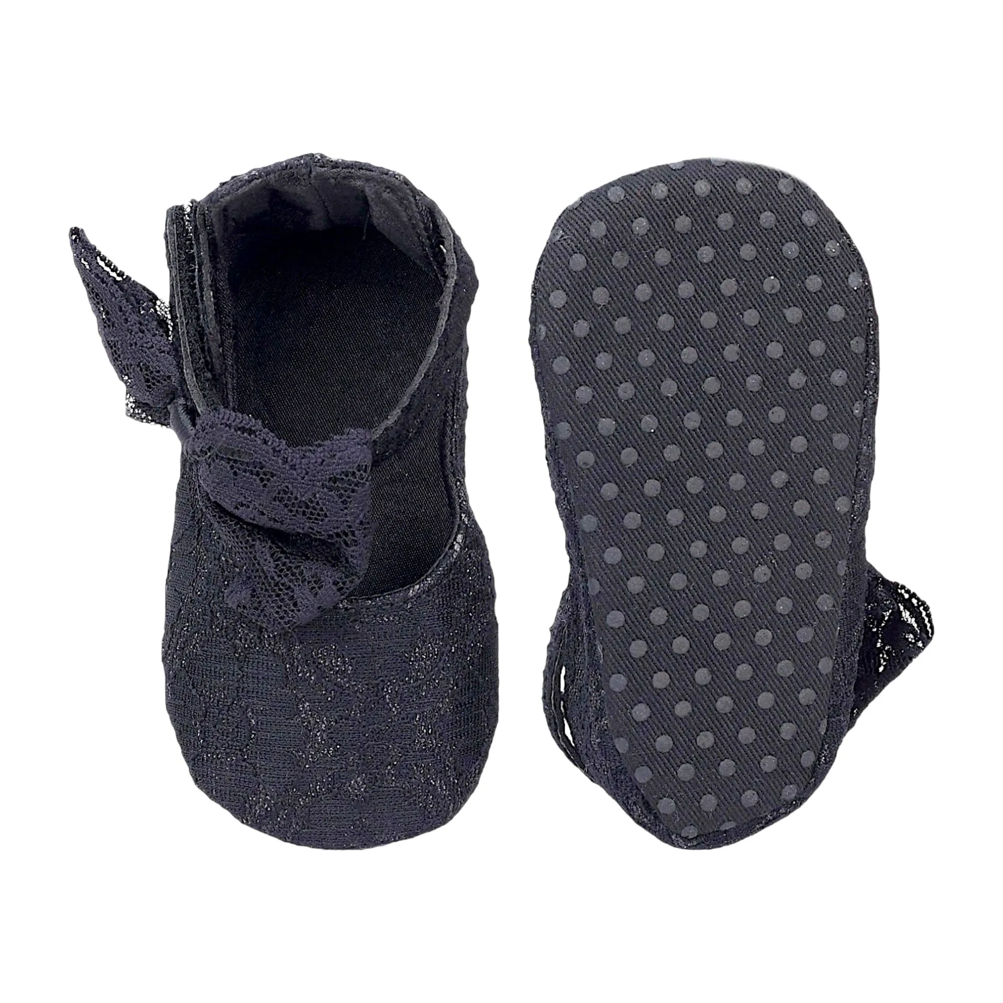 Baby Moo Princess Bow Knot Textured Anti-Skid Ballerina Booties - Black