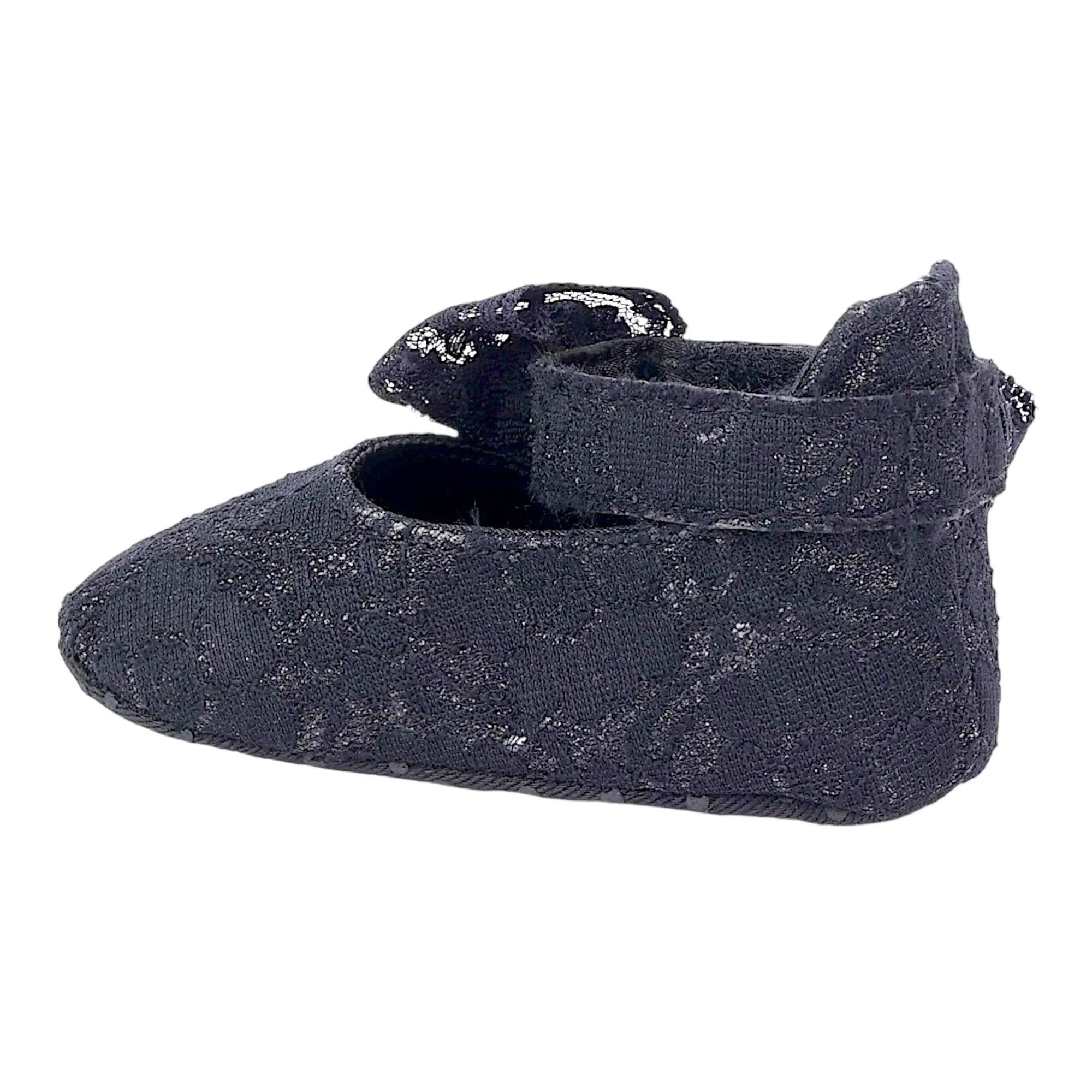 Baby Moo Princess Bow Knot Textured Anti-Skid Ballerina Booties - Black