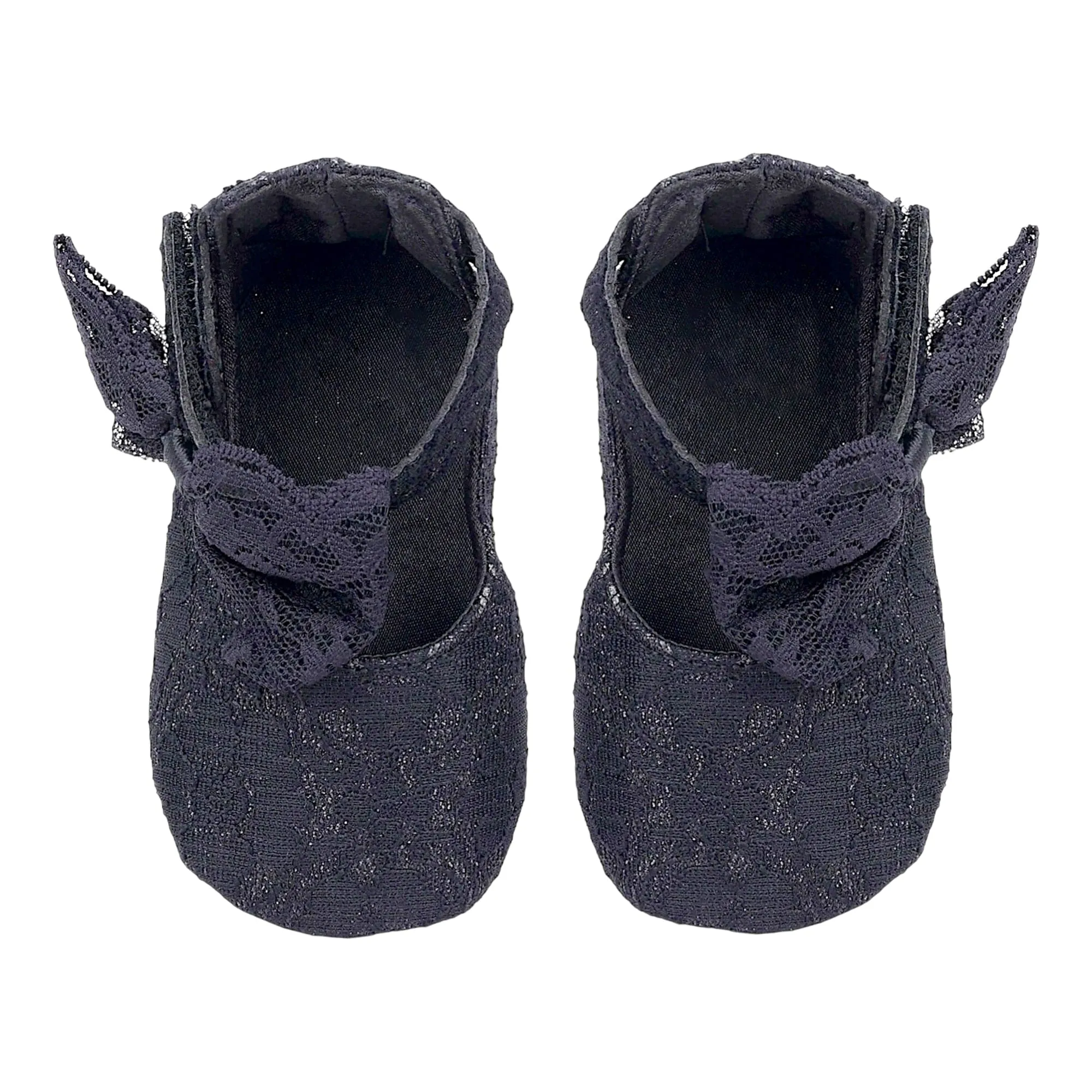 Baby Moo Princess Bow Knot Textured Anti-Skid Ballerina Booties - Black