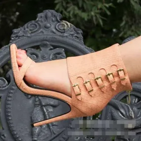 Belt Buckle Stiletto Heel Open-toe Zipper High Heel Sandals