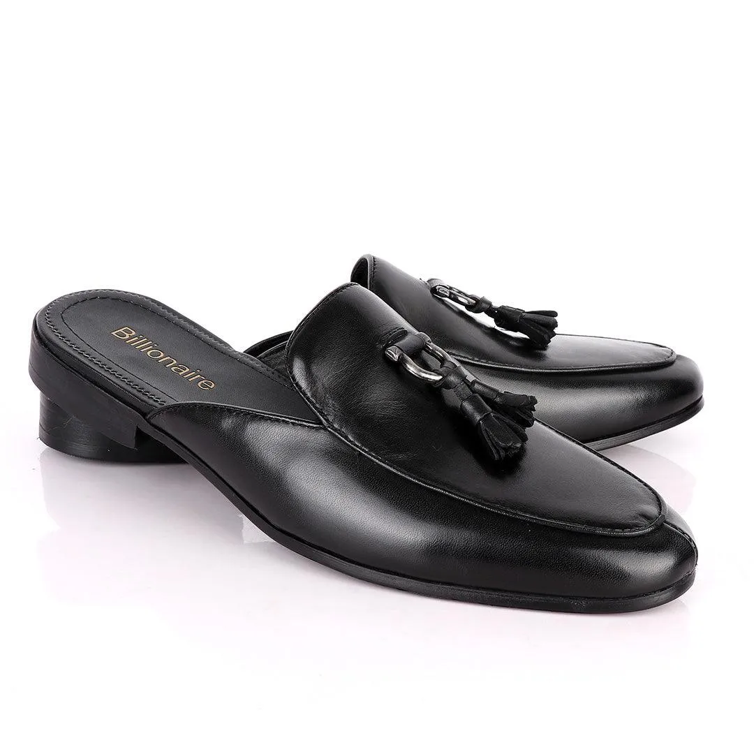 Billionaire Couture Tassel Plain Black Mole Leather Shoe