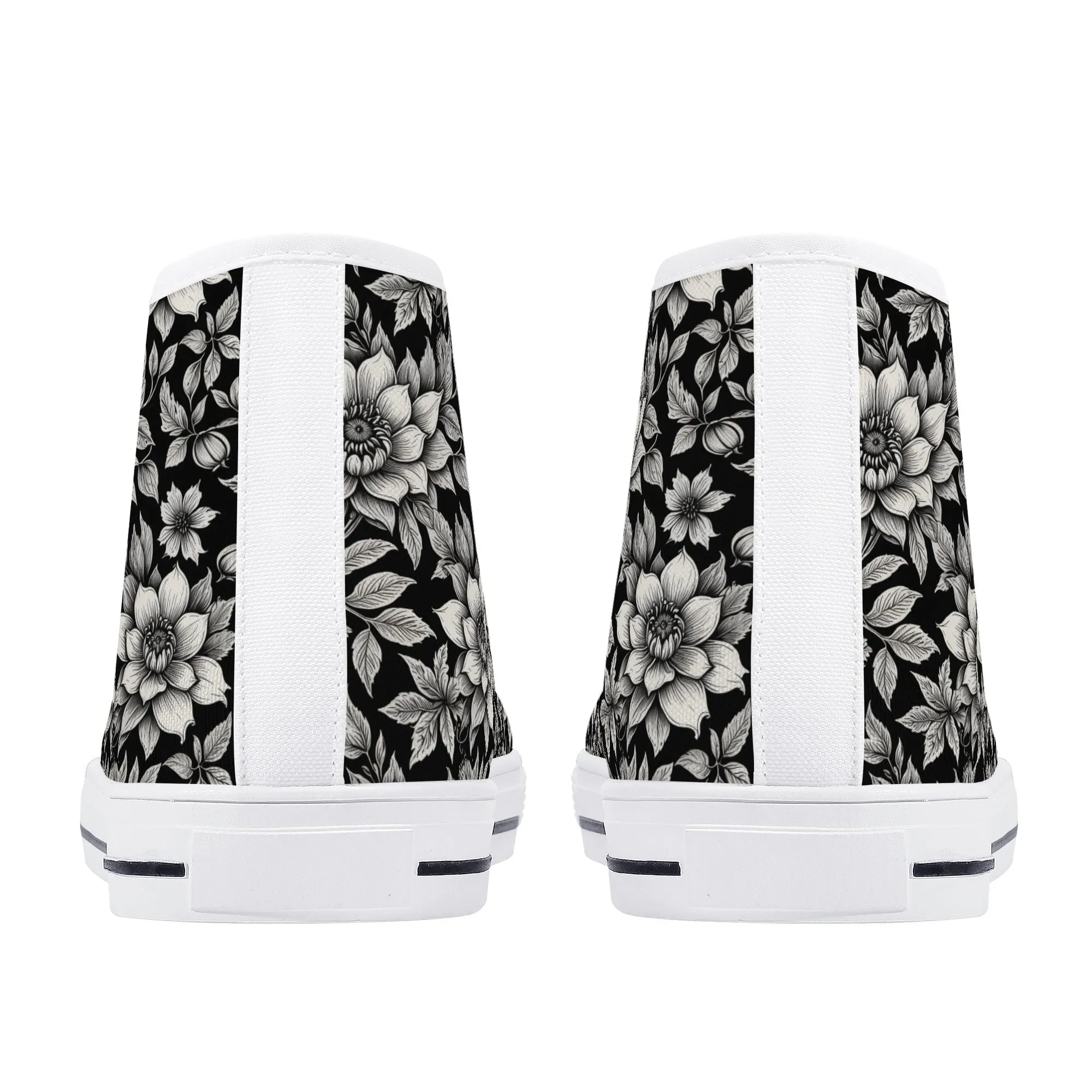 Black and White Bloom Womens High Top Canvas Shoes