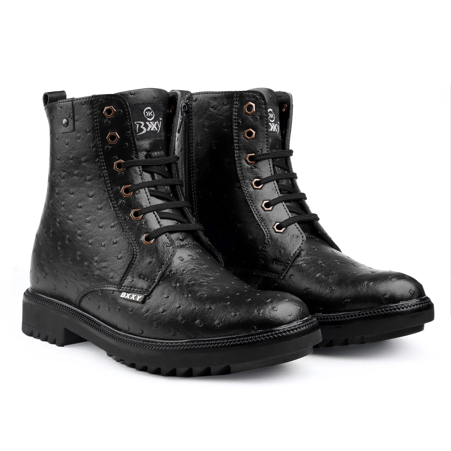 Bxxy's 4 Inch Hidden Height Increasing Faux Leather Textured Boots for Men