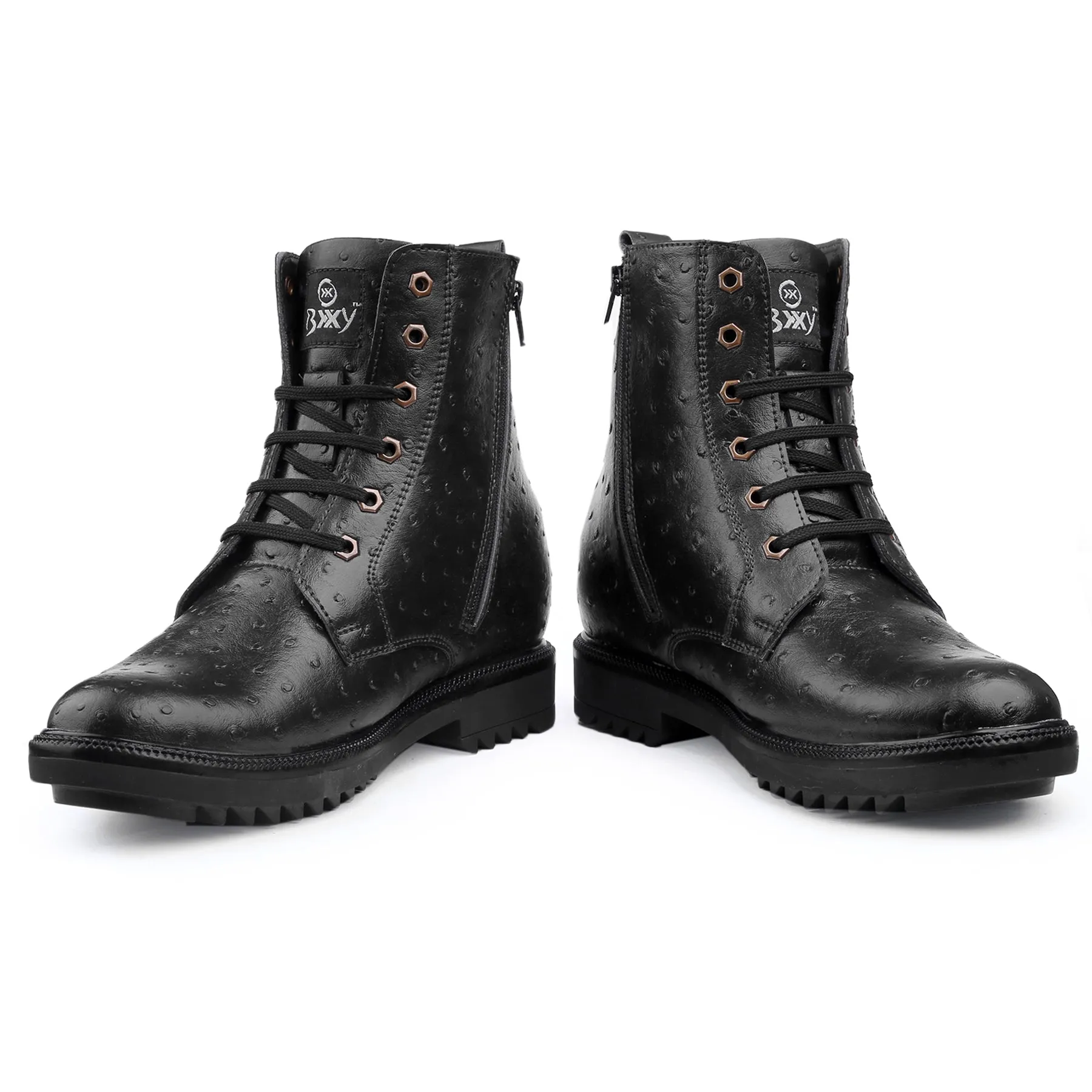 Bxxy's 4 Inch Hidden Height Increasing Faux Leather Textured Boots for Men