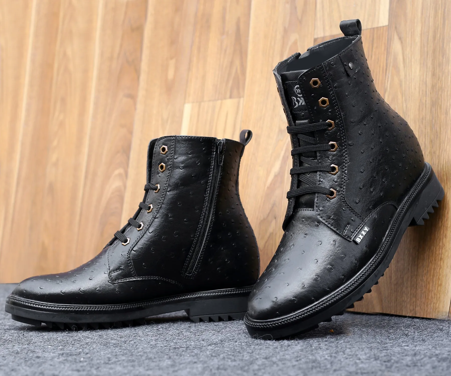 Bxxy's 4 Inch Hidden Height Increasing Faux Leather Textured Boots for Men