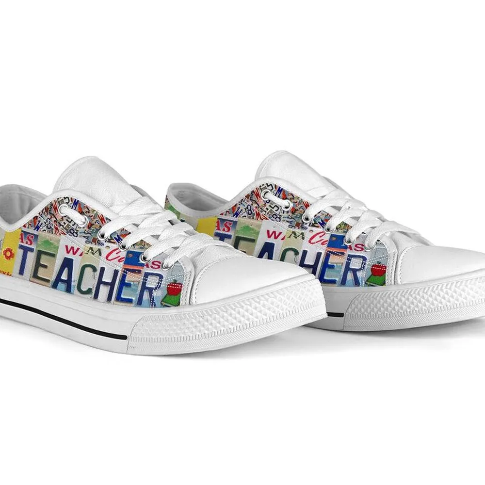 El Teacher Inspire License Plates Low Top Shoes, Teacher Shoes, Low Top Sneakers