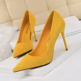 Fashionable Simple Stiletto Heel Suede Shallow Mouth Pointed High Heels Women Shoes Sexy Slimming Pumps