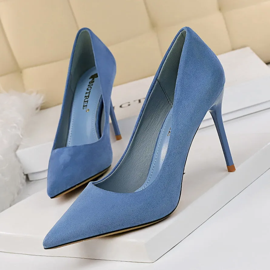 Fashionable Simple Stiletto Heel Suede Shallow Mouth Pointed High Heels Women Shoes Sexy Slimming Pumps