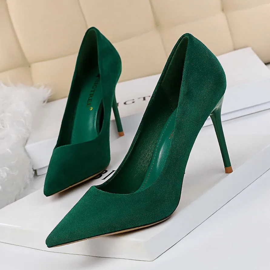 Fashionable Simple Stiletto Heel Suede Shallow Mouth Pointed High Heels Women Shoes Sexy Slimming Pumps