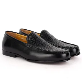 J.M Weston Black Classic Loafers Shoe With Crafted Designed Top