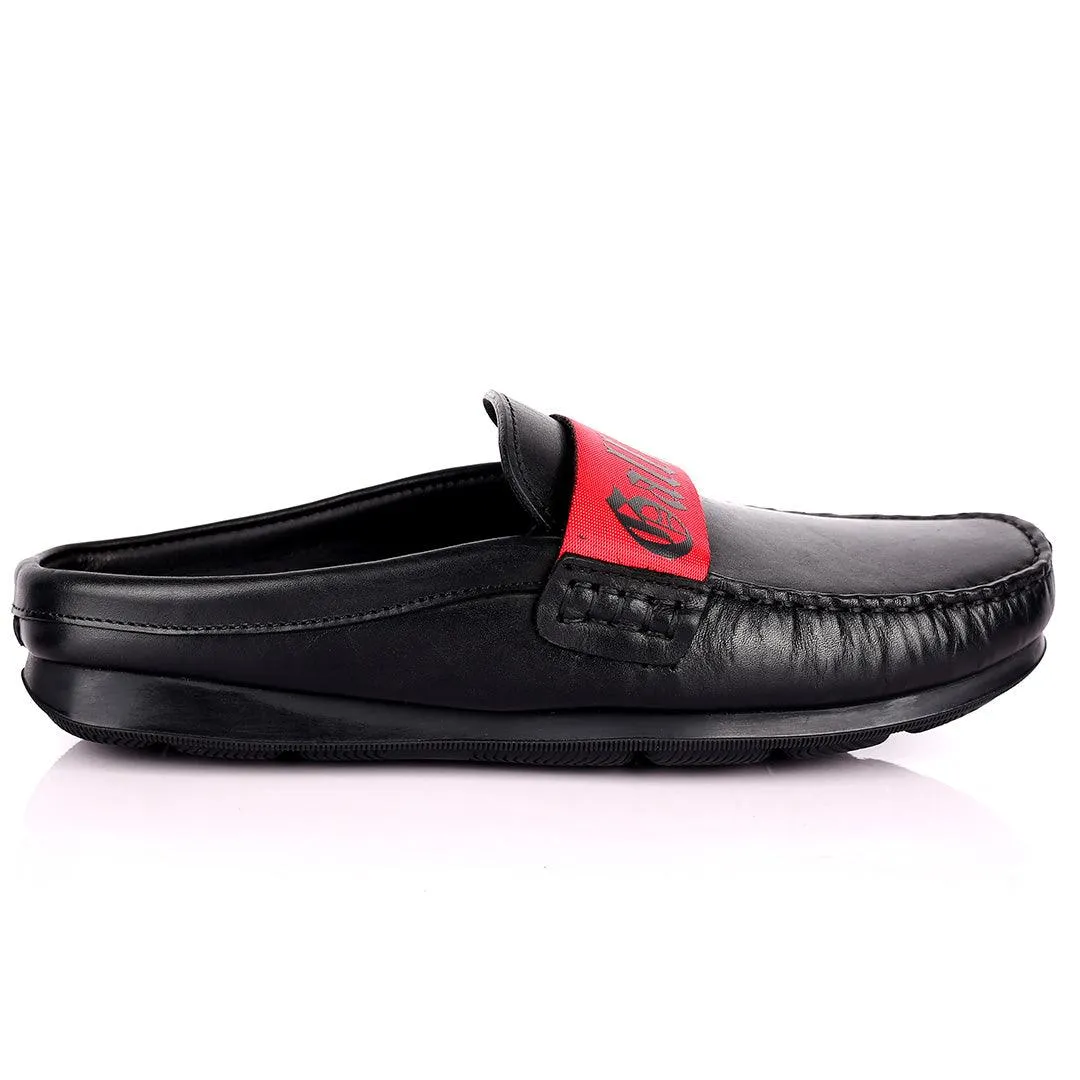 John Galliano Exquisite Red Branded Belted Leather Half Shoe - Black