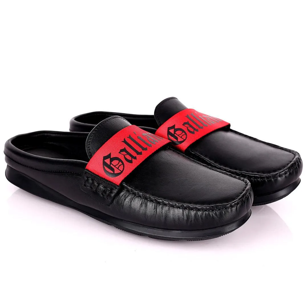 John Galliano Exquisite Red Branded Belted Leather Half Shoe - Black