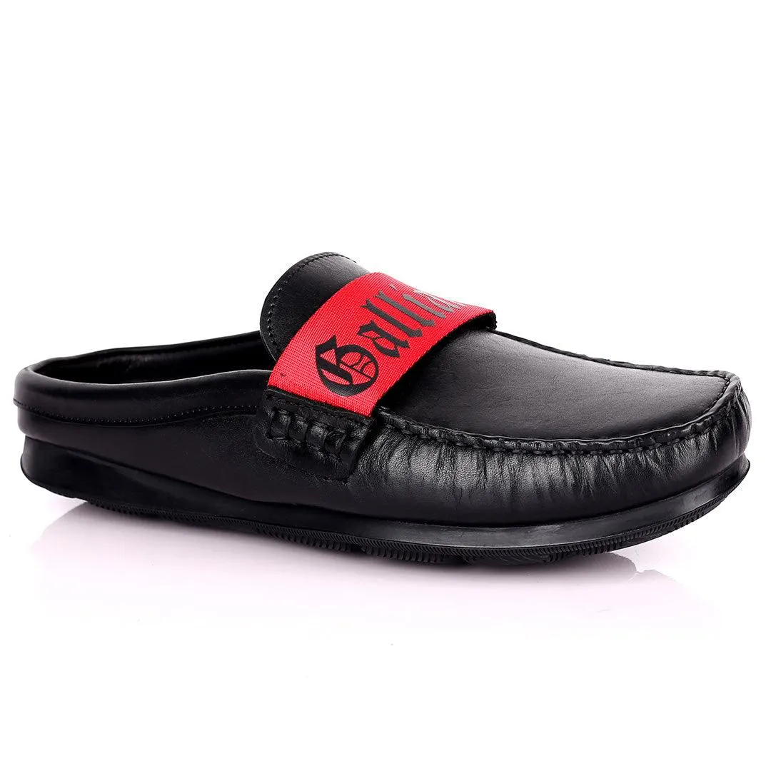 John Galliano Exquisite Red Branded Belted Leather Half Shoe - Black