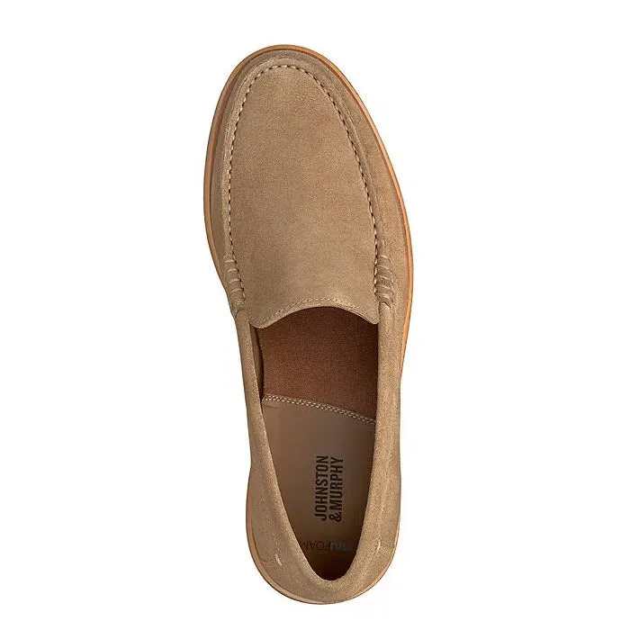 JOHNSTON & MURPHY LYLES VENETIAN SLIP ON TAUPE SUEDE - MENS