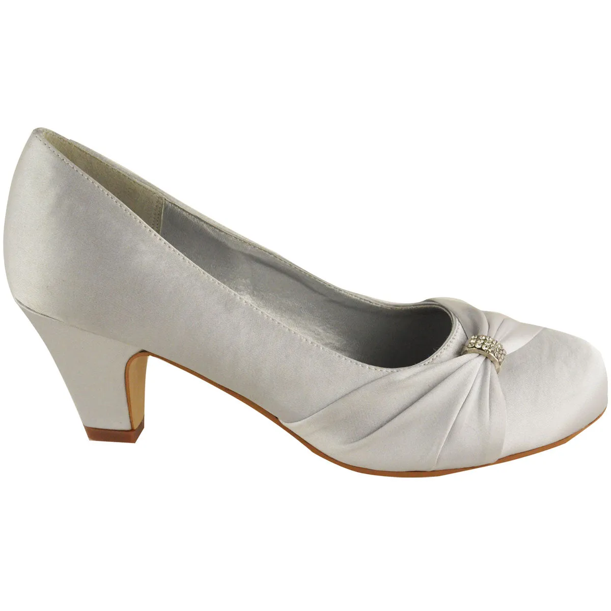 KAIRI LOW HEEL COURT SHOES WITH CLOSE TOE IN MOON SILVER SILK