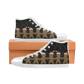 Kid's Ginger Bread Christmas Print Canvas High Top Shoes (White)