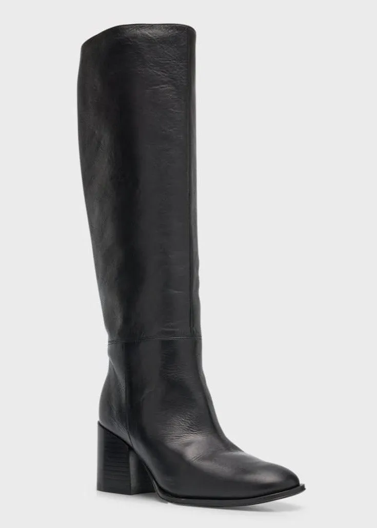 MADELINE LEATHER STACKED HEEL BOOTS