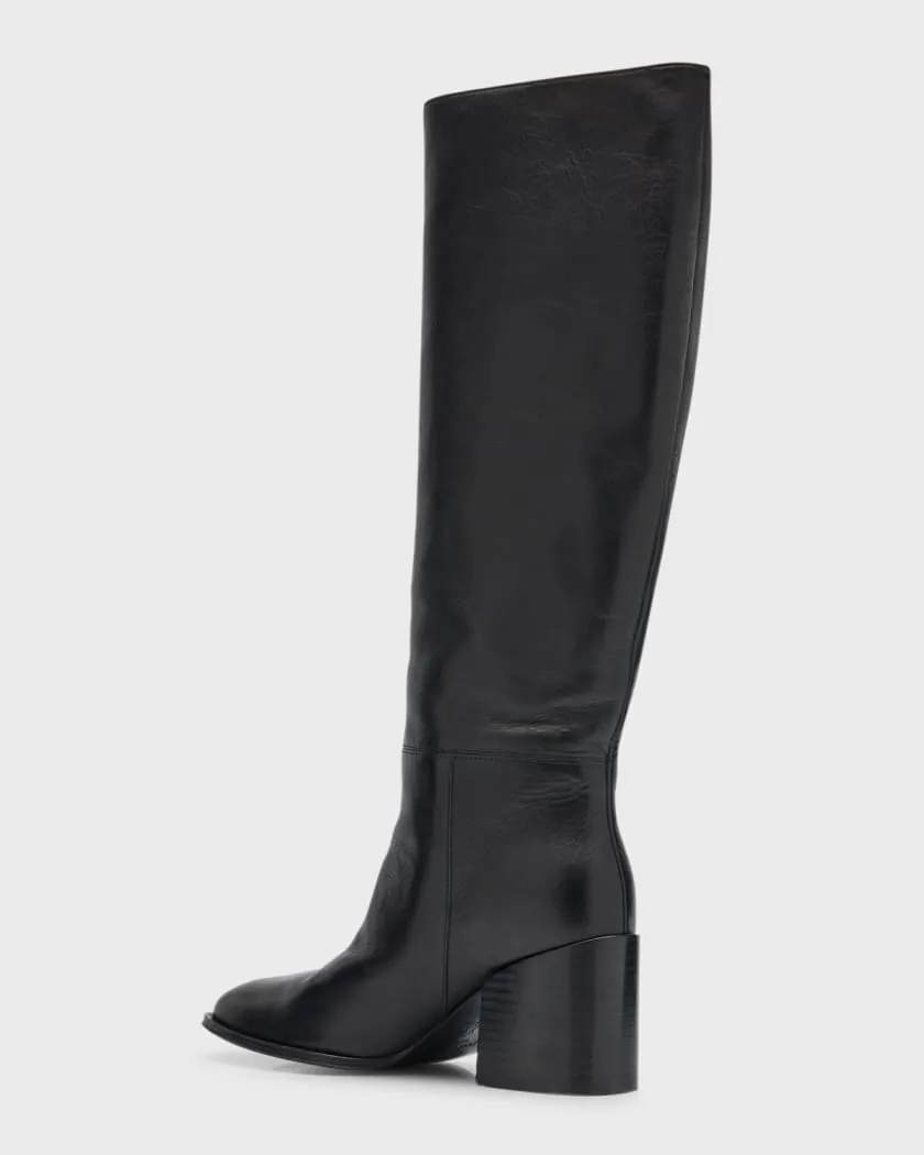 MADELINE LEATHER STACKED HEEL BOOTS