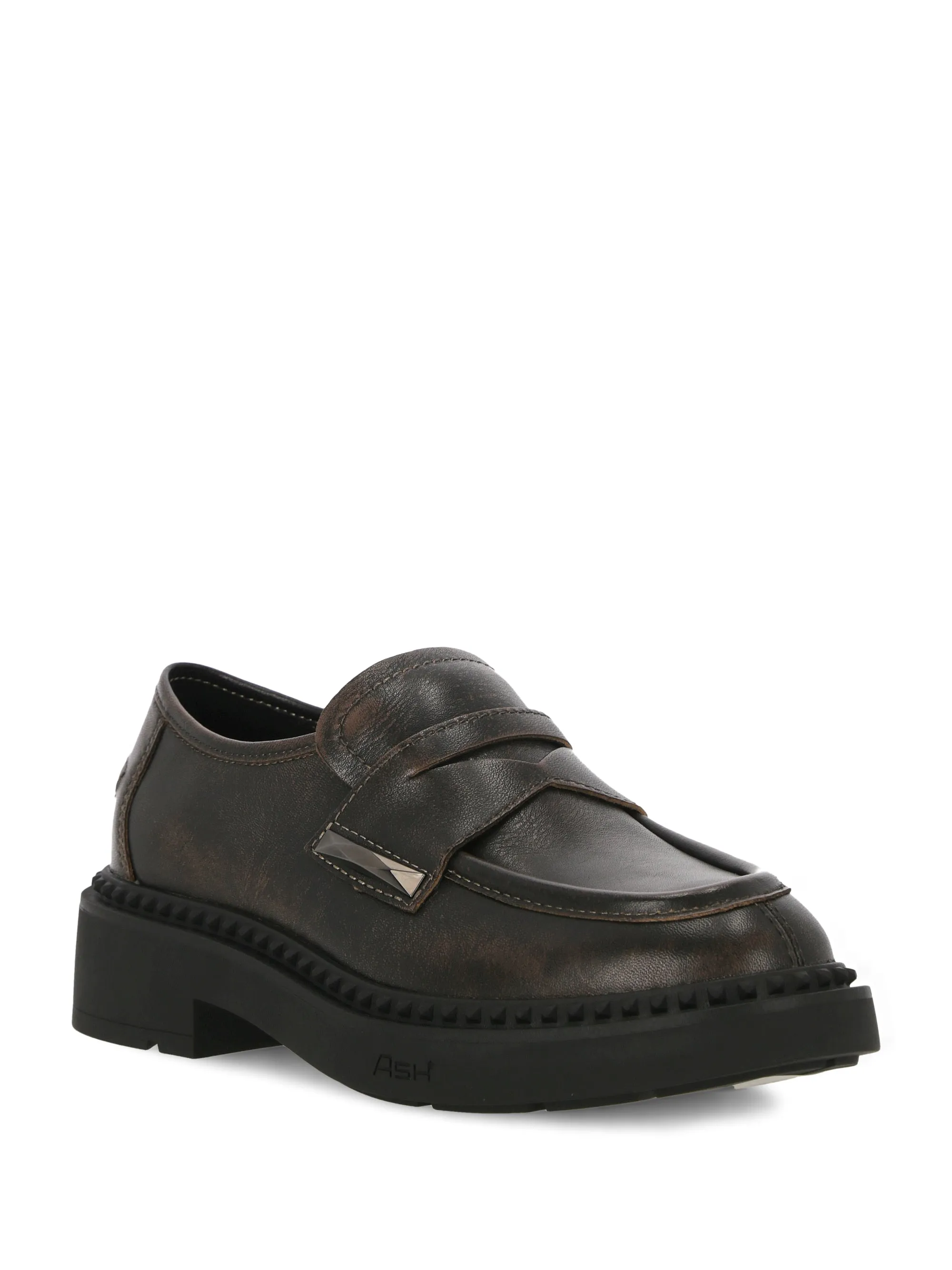 Medusa Black Leather Flat Shoes