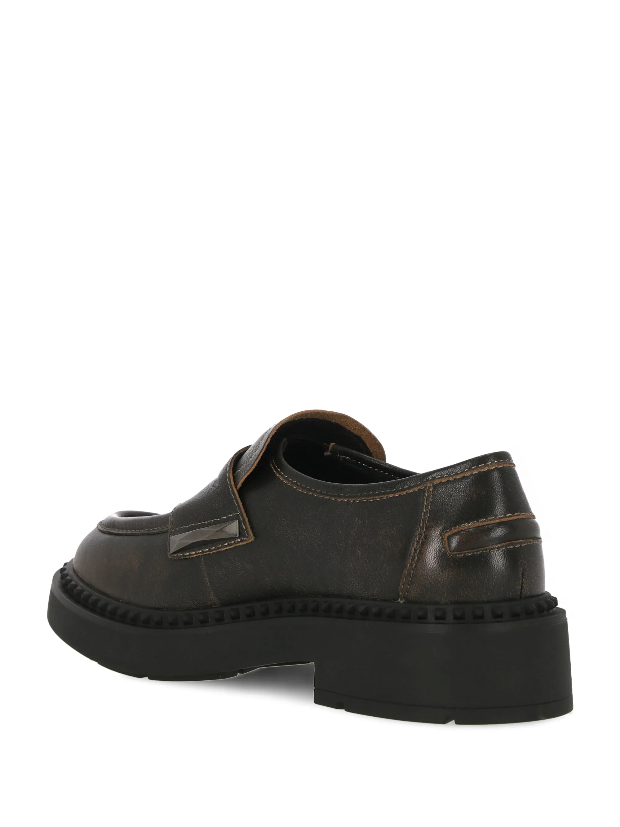 Medusa Black Leather Flat Shoes