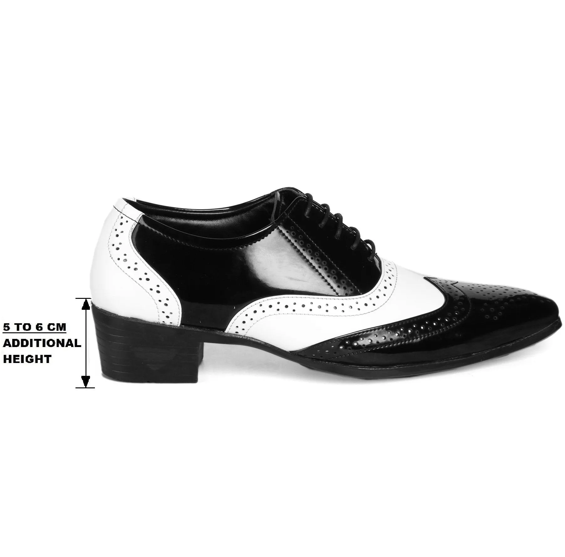 Men's Height Increasing Black and White Faux Leather Mafia Oxford Brogue Lace-Up Shoes