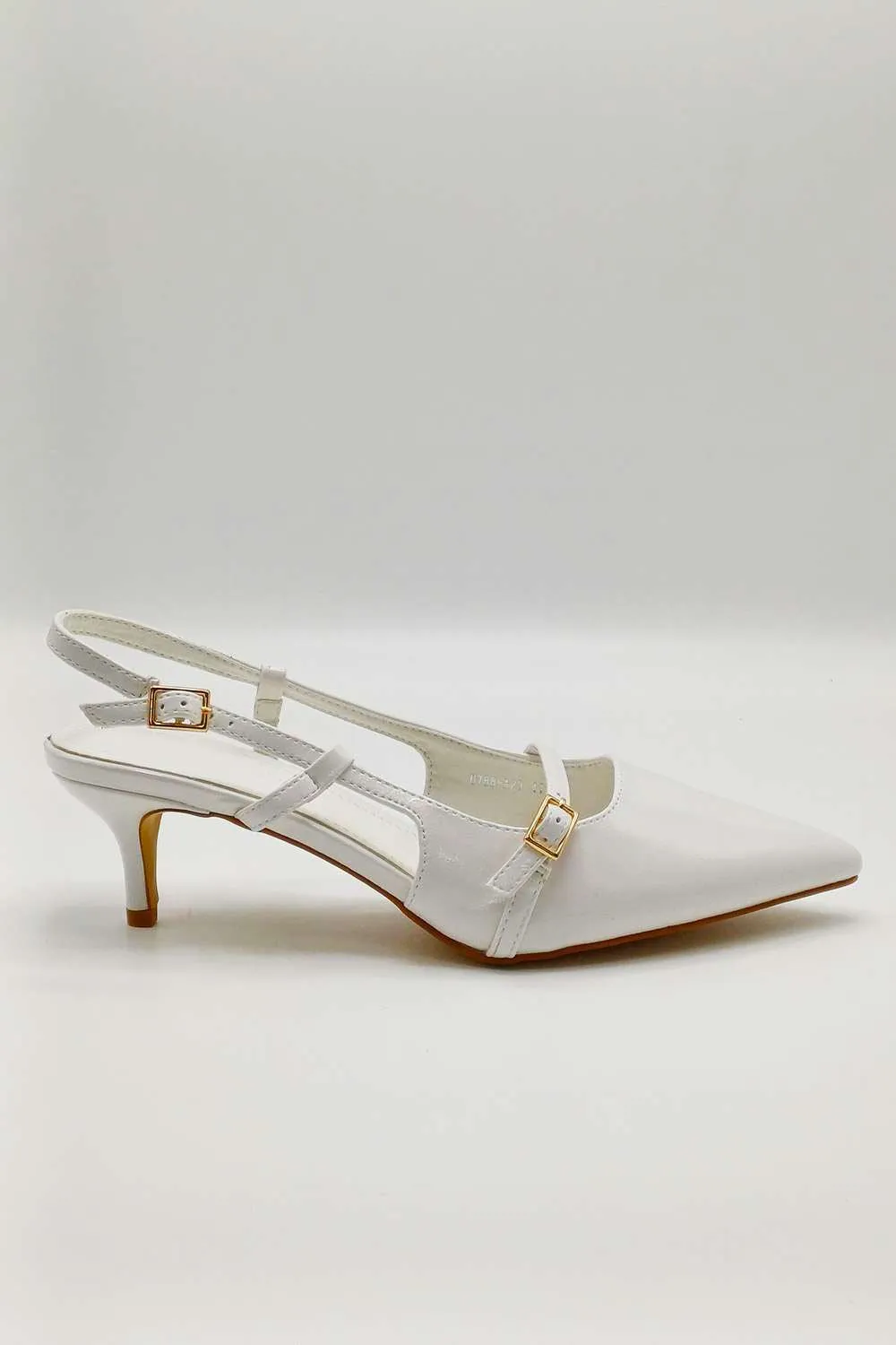 Moranna Buckle Strap Kitten Heel Court Shoes in White