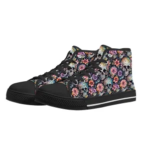 Pastel Floral and Skulls Mens High Top Canvas Shoes