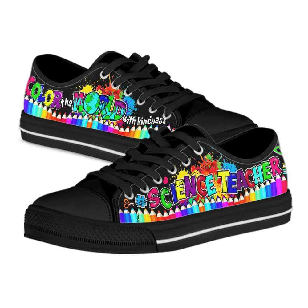 Science Teacher School Color The World With Kindness Low Top Shoes, Teacher Shoes, Low Top Sneakers