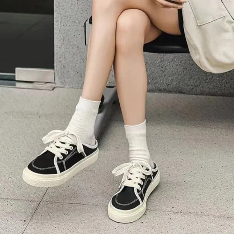 TAVIMART  -  Women's Sneakers， Classic Black Canvas Shoes， Platform Casual Vulcanized Shoes Luxurious Designer Shoes， Female Sports Shoes