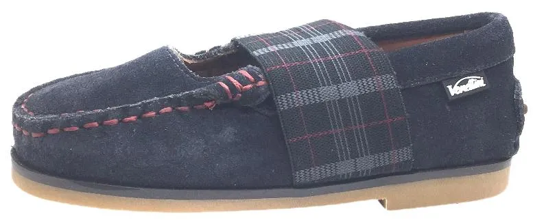 Venettini Girl's Lily Grey Suede with Tartan Plaid Elastic Strap Moccasin Flat