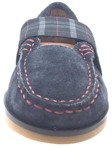 Venettini Girl's Lily Grey Suede with Tartan Plaid Elastic Strap Moccasin Flat