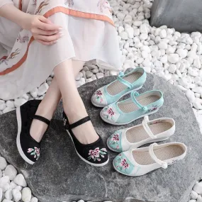 Women's Cheongsam Round Head Mesh Height Increasing Canvas Shoes