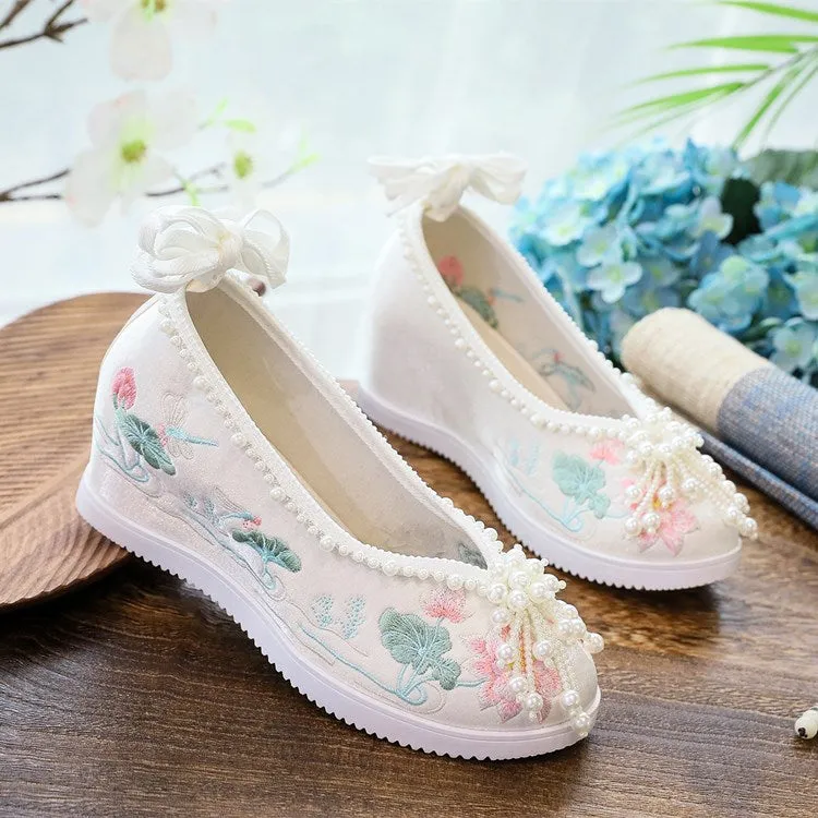 Women's Han Chinese Clothing Invisible Elevated Embroidered Antique Cloth Ancient Canvas Shoes