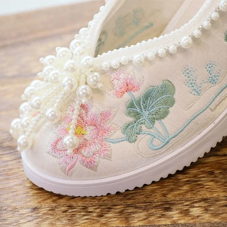 Women's Han Chinese Clothing Invisible Elevated Embroidered Antique Cloth Ancient Canvas Shoes