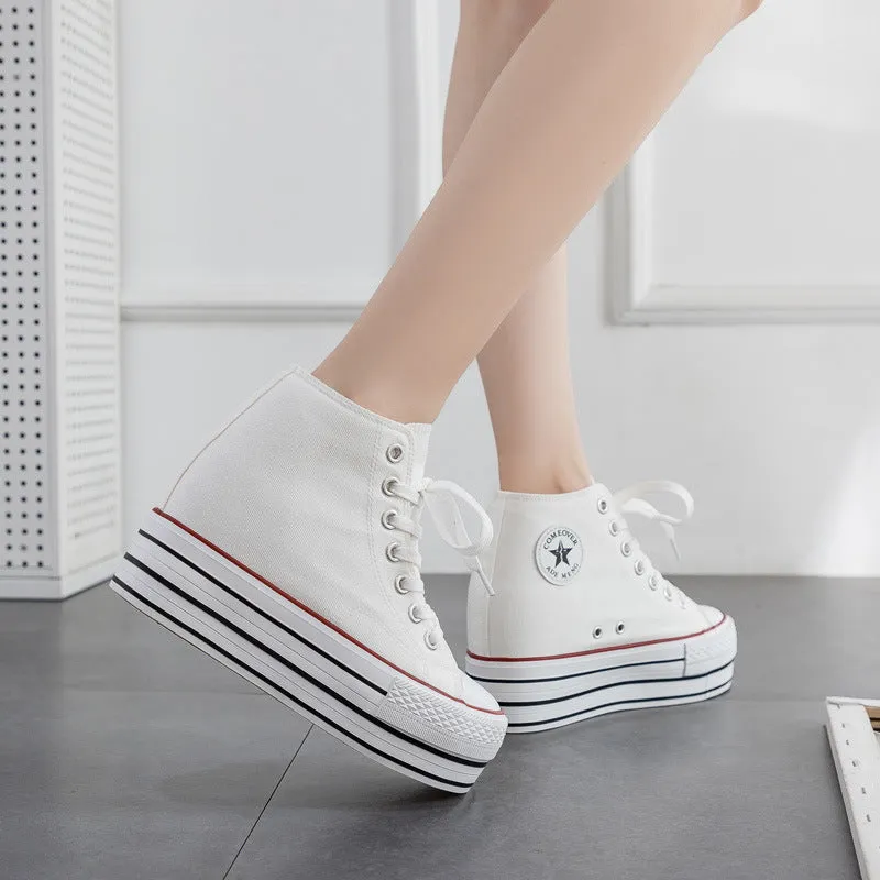 Women's Height Increasing Insole Korean Style Canvas Shoes